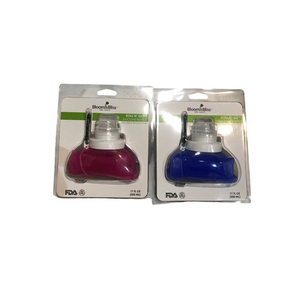 Bloom & Bliss Roll N Go Silicone Bottle 17 Fl Oz BPA-Free FDA Reusable Set of 2 - Picture 1 of 6